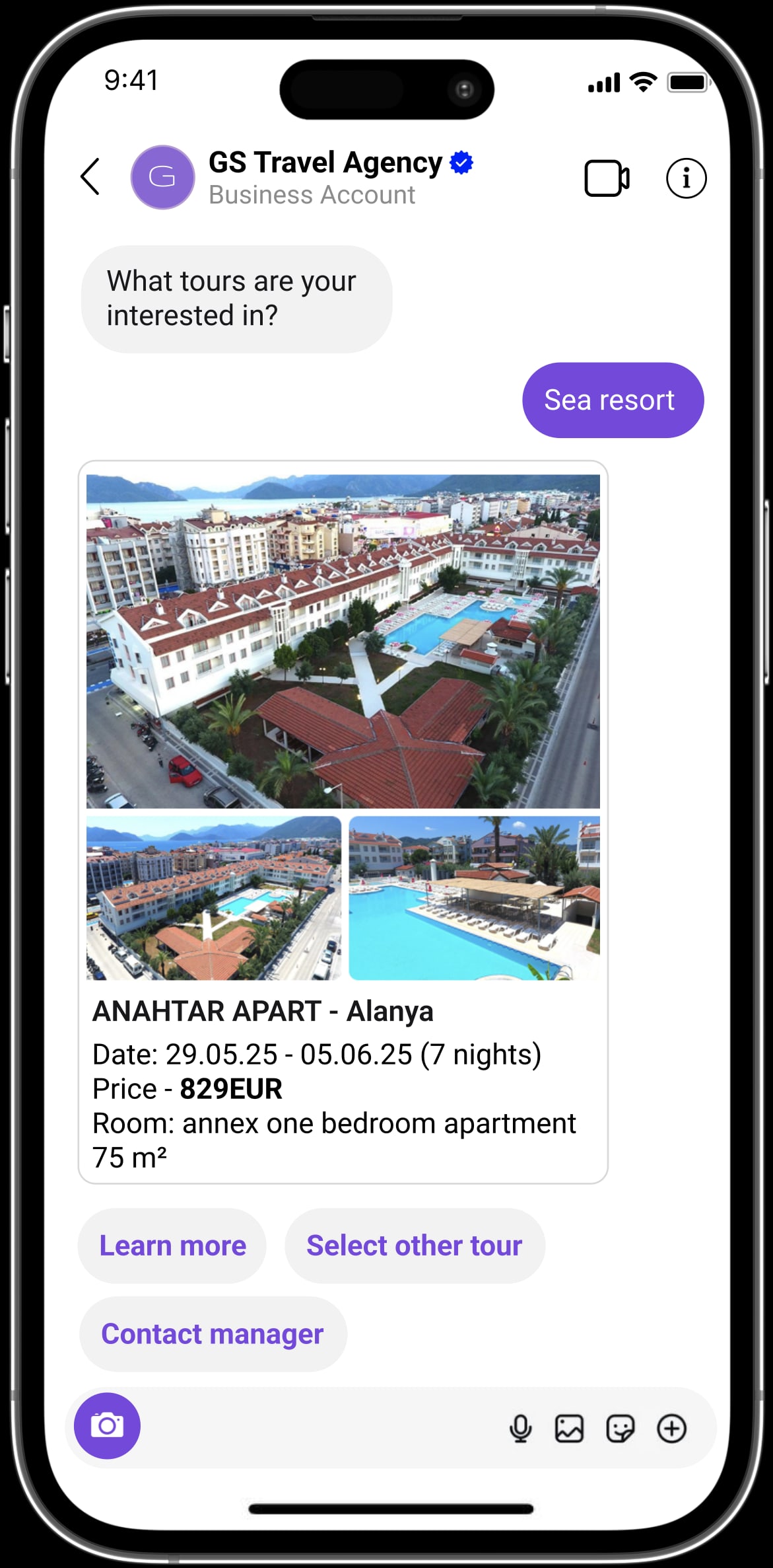 Instagram chatbot interface for travel agencies